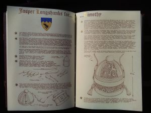 two pages from Jasper Longshanks detailing his leather inkwell box