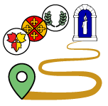 a marker on a path that leads to the A&S badge. The symbols for the 3 A&S orders frame the left-hand corner.