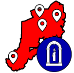 The A&S badge and map of Aethelmearc with event marks displayed across it.