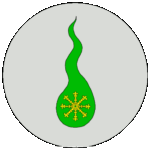 A green teardrop with a yellow escarbunkle on it.